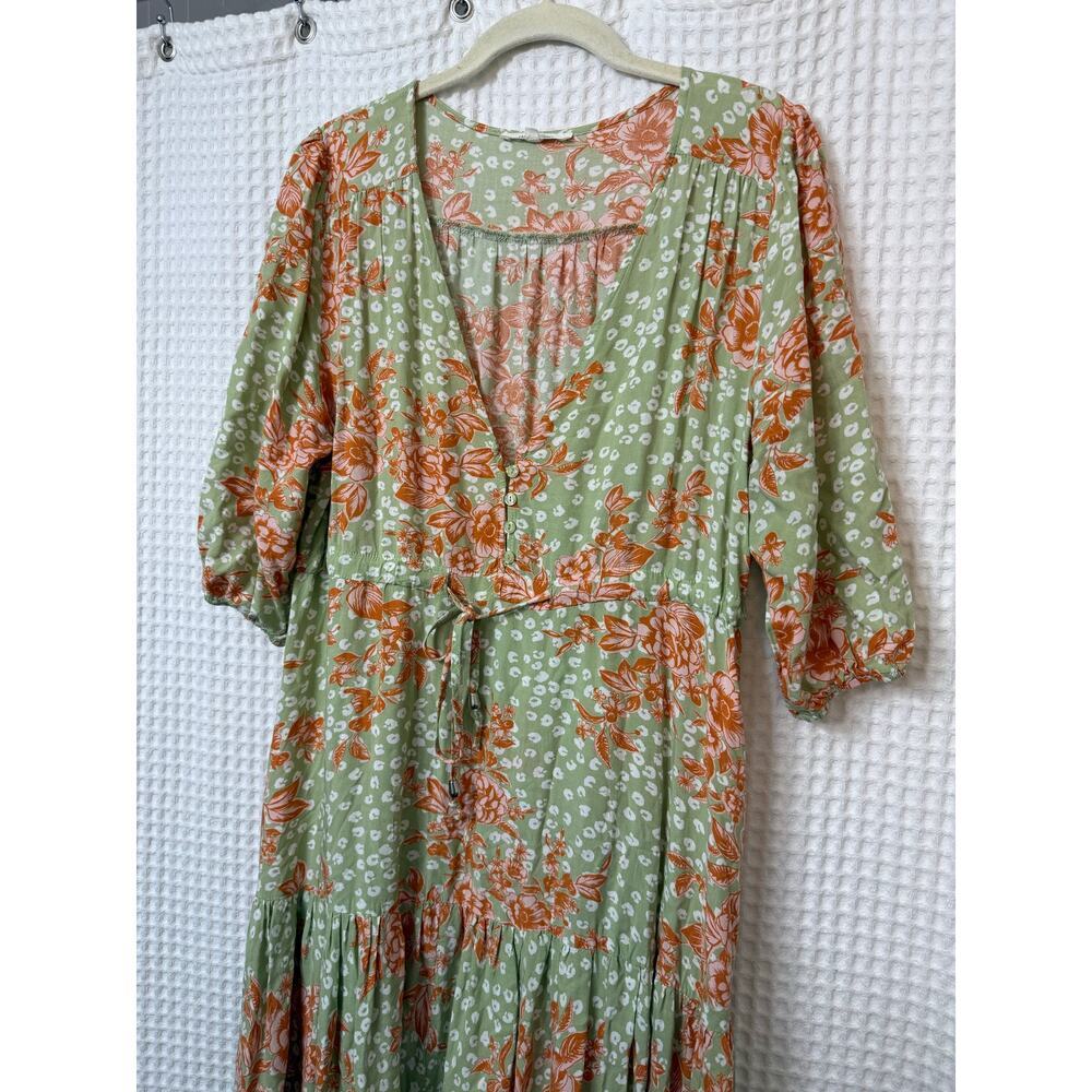 Anthropologie Abel The Label Green Orange Wild Bloom Maxi Dress Sz M - Picture 4 of 7